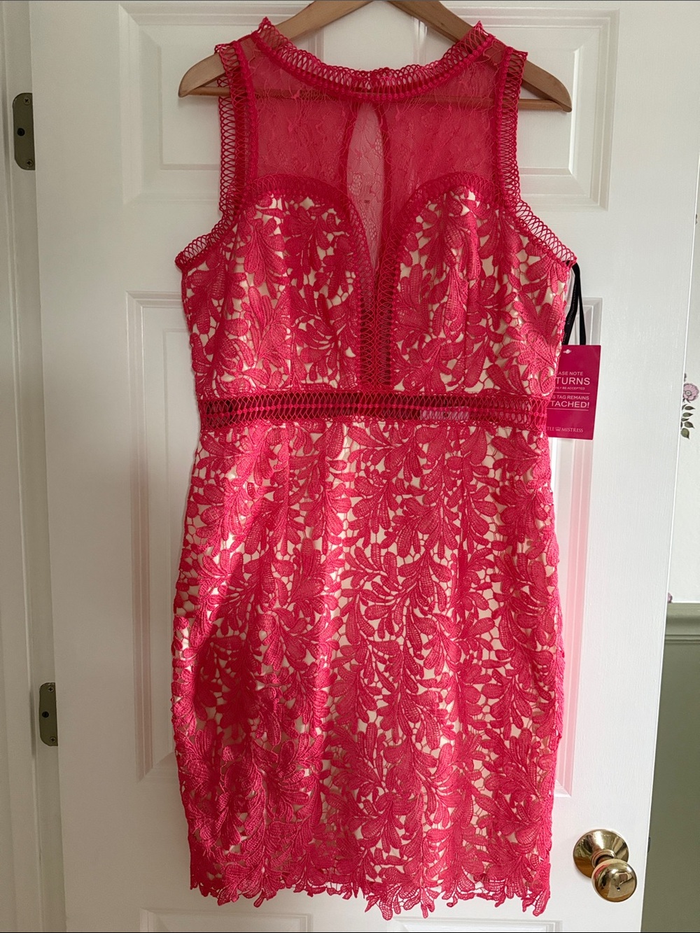 Little Mistress Hot Pink Lace Mini Dress